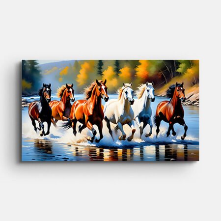 Group of Horses Running in Water wall Painting