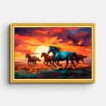 horses-running-sunset-wall-painting