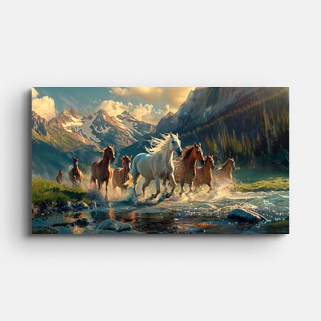 Horses Running Through River Wall Painting