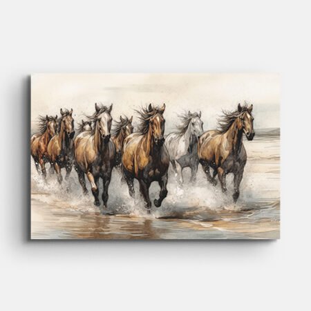 Watercolor Painting Horses Running in Water